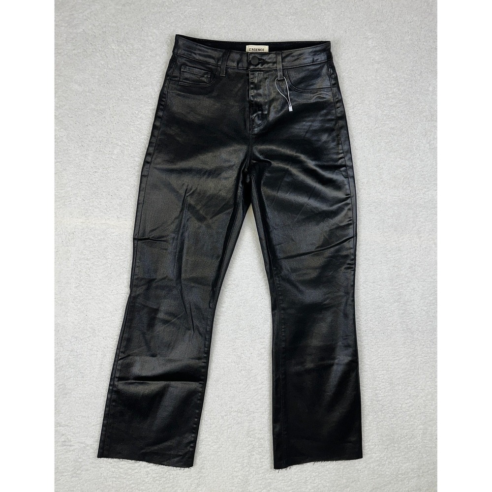 L'AGENCE Kendra‎ Women's Coated Jeans Black High Rise Cropped Flare Size 26-$285